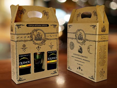 Embalagem maleta, caixa de papelão para 3 garrafas, alquimia da cerveja, packaging, design de embalagem